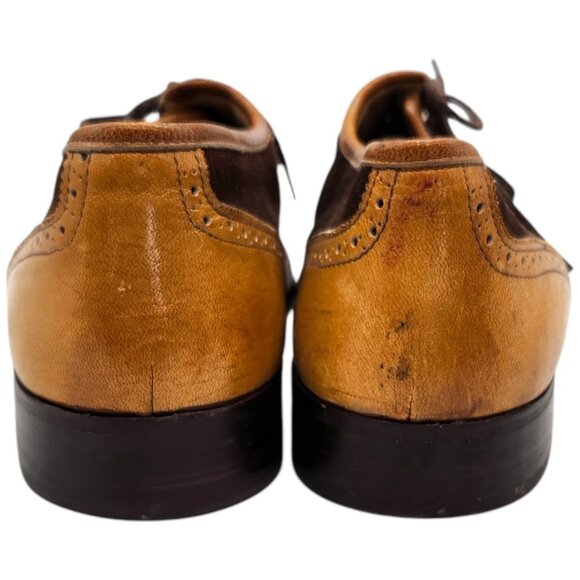 Vintage 60s Italian Wingtip Brogue Oxford 8 Square Toe Two Tone Rockabilly Dandy - Picture 5 of 6